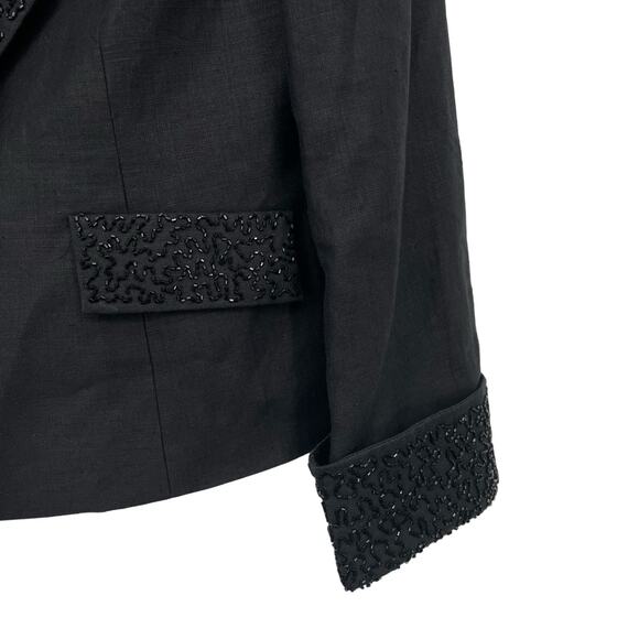 Lulu Bravo 8 Medium 100% Linen Blazer Beaded Single Breasted Elegant One Button - Picture 3 of 7